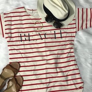 Madewell Striped Red White Beach Shirt Medium